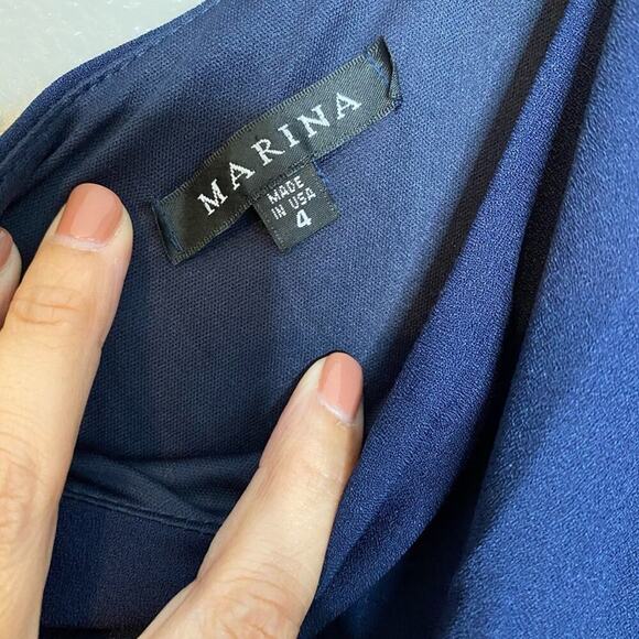 Marina Navy One Shoulder Flow Jumpsuit Sz 4 - Picture 4 of 11